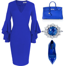 Deep V-Neck, fashion women, office dress, Sleeve