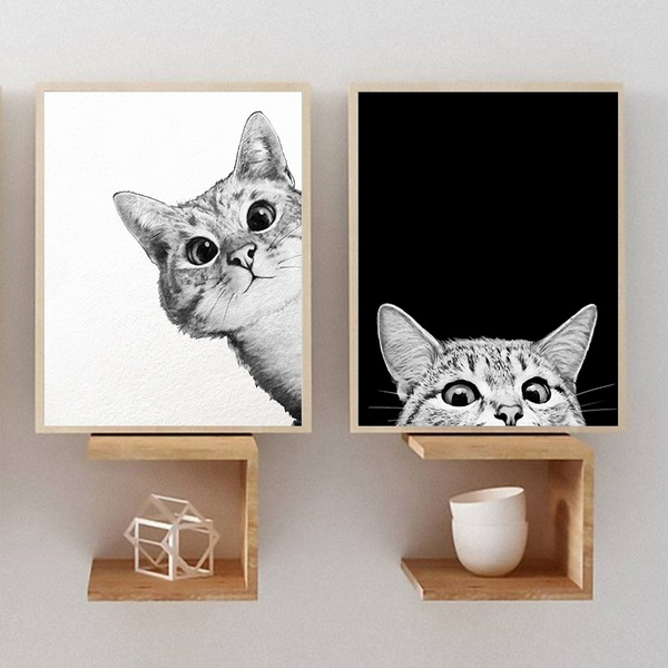 SUMGAR Black and White Canvas Paintings Animals Cat Love Wall Art Pet Kitty Prints for Bedroom Decor 30x40cmx3 Piece 