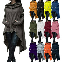 Solid Color Oversize Women Batwing Hooded Asymmetric Casual Loose Coat ...