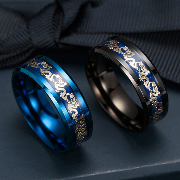 Anillo De Bodas De Acero Inoxidable Black Blue Dragon Joyas Anillo De Bodas De Acero Inoxidable Black Blue Dragon Joyas