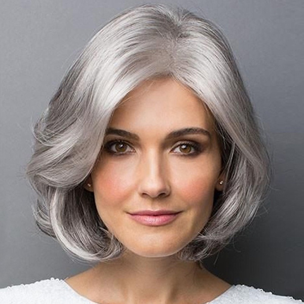 Women Short Silver Grey Curly Hair Synthetic Full Wig Cosplay Hair | Wish