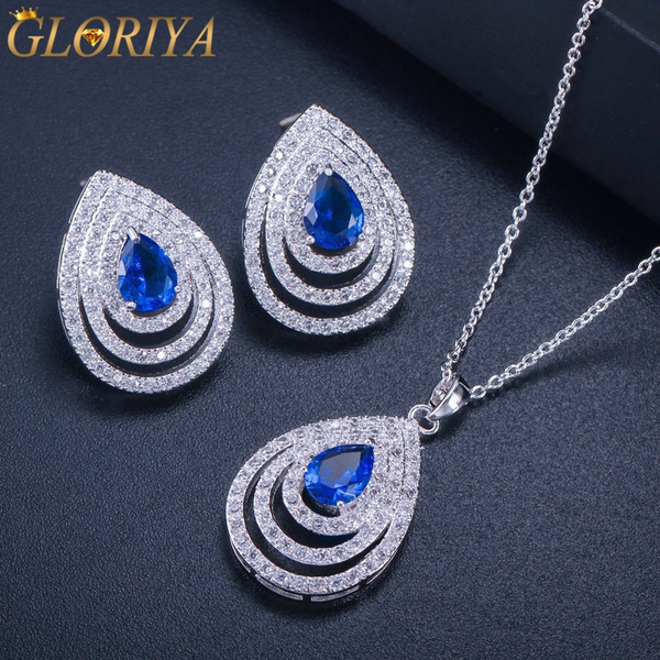 blue diamond necklace and earring set