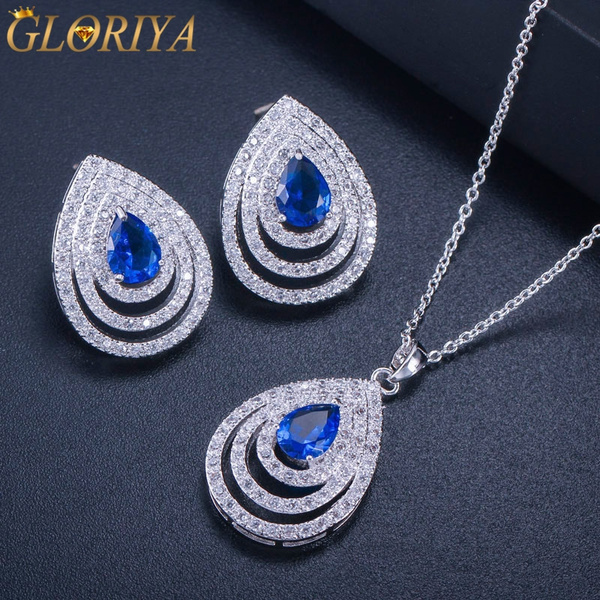 Bluethy 1 Set Bridal Necklace Earrings Water Drop-shaped Rhinestone Jewelry  Electroplating Sparkling Jewelry Set for Wedding 