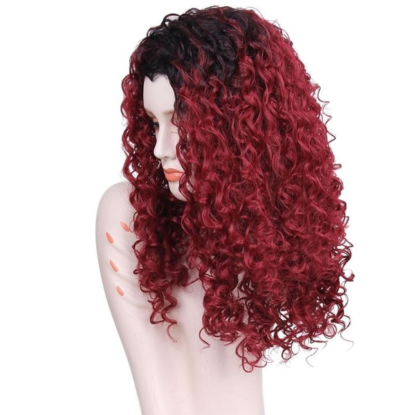 Medium Wine Red Wigs Deep Curly Hair Black Root Ombre Wigs Afro America  American Wigs Synthetic Hair High Temperature Fiber Luxury Wigs Costume  Party Wigs Holloween Hair For Women | Wish