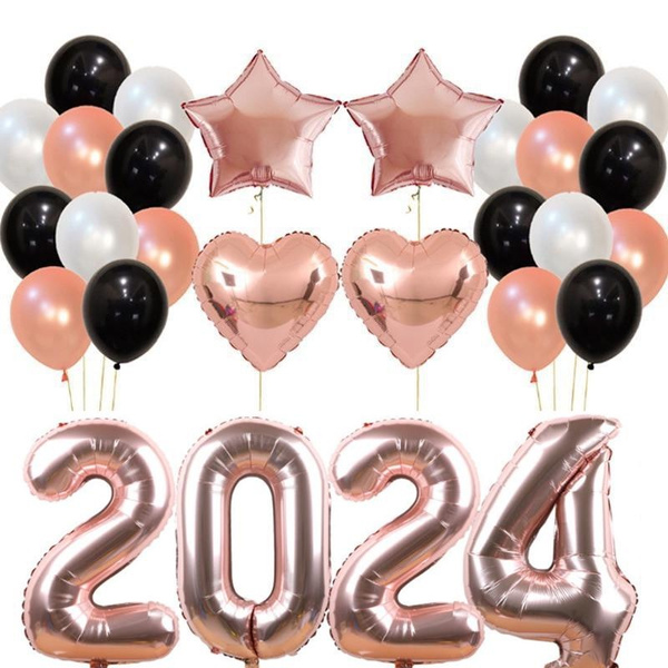 40 Inch Rose Gold/Black/Gold 2024 Number Foil Balloons Confetti Balloons  Latex Balloons 24 Count 2024 New Year Eve Festival Party Supplies