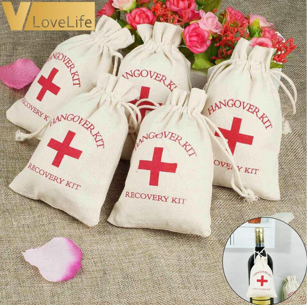 5pcs Hangover Kit Bags Bachelorette Party Supplies 10*14cm Cotton Gift  First Aid Wedding Favor Holder Bag Event Party Supplies