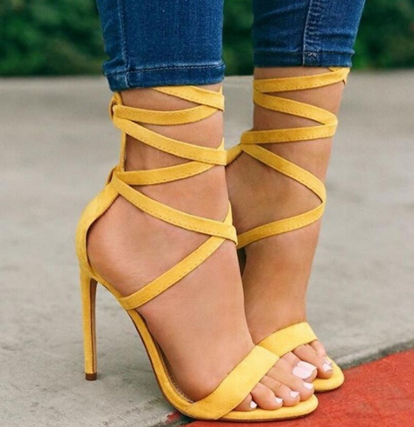 yellow wrap around heels
