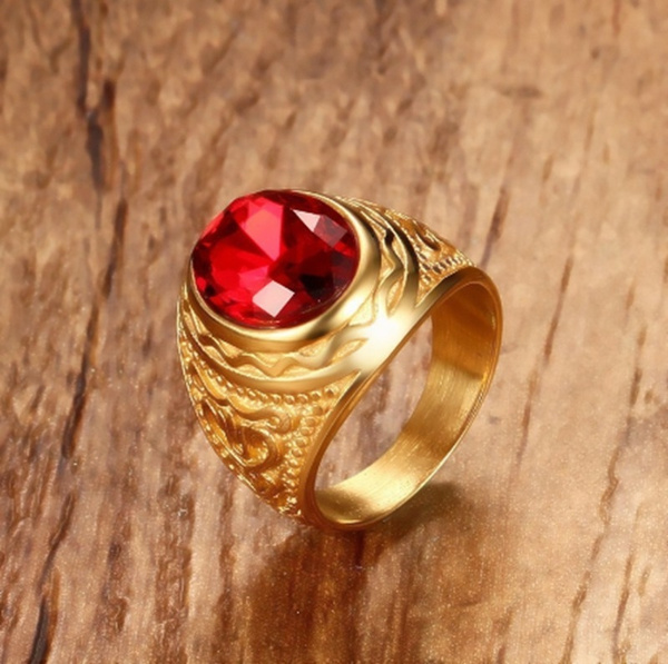 Yellow Chimes Rings for Men Stainless Steel Ring Red Crystal Carved –  GlobalBees Shop