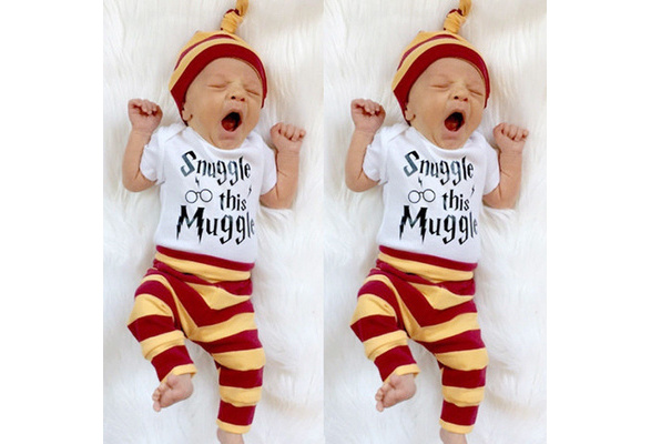 Snuggle this Muggle Baby Boys Girls Romper Pants Hat Outfit Set