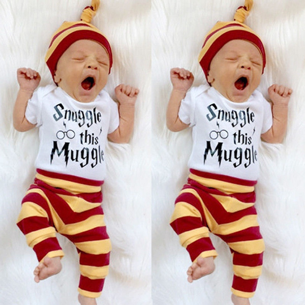 Snuggle this Muggle Baby Boys Girls Romper Pants Hat Outfit Set