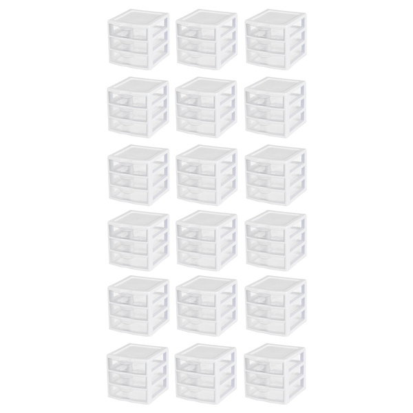 Sterilite ClearView Plastic Small 3 Drawer Desktop Storage Unit