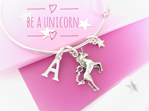 Unicorn Bangle, Silver Plated, Gift for Unicorn lover, Personalised, Unicorn Charm Bracelet, Unicorn Lovers Gift, Unicorn Charms