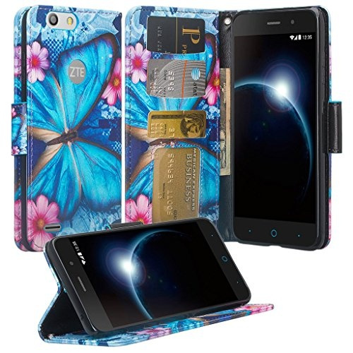 Blade Vantage ZFive G LTE Z557BL Tempered Glass Screen Protector Rugged Stand Holster Cover Atom Cloth Tire Print Dual Layer Armor Case Compatible with ZTE ZFive C LTE Z558VL