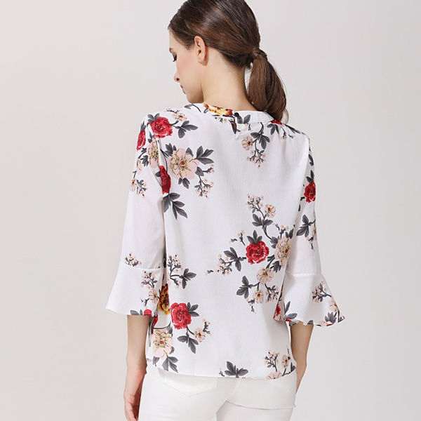 2018 Fashion Printed Chiffon Women Blouses Floral Shirt Flare Sleeve Summer  Ladies Tops Feminine Blouses Blusas