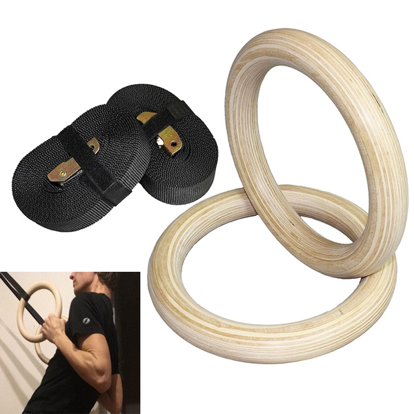Gymnastic Rings Wooden 28mm Exercise Fitness Exercise Crossfit Muscle Pull Ups 