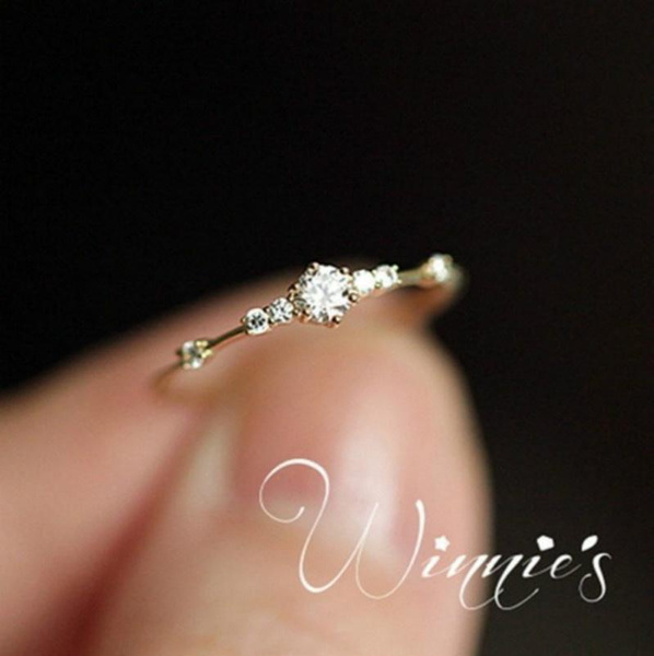 Dainty And Cute 7 Rhinestone Ring Solid 14K Gold/ Silver Plated CZ