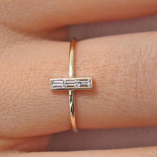 Beautiful Cross White Sapphire Thumb Ring Stacked Ring Size 6-10  Silver/gold/Rose Gold Plated Womens Midi Rings