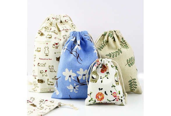 Cotton Linen Drawstring Small Storage Package Bag Coin Purse Travel  Accessory 