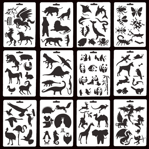 12pcs/set Animal Dinosaur Panda Plastic Planner Stencils Drawing Template  For Bullet Journal Notebook/Diary/Scrapbooking/Painting/Drawing craft | Wish
