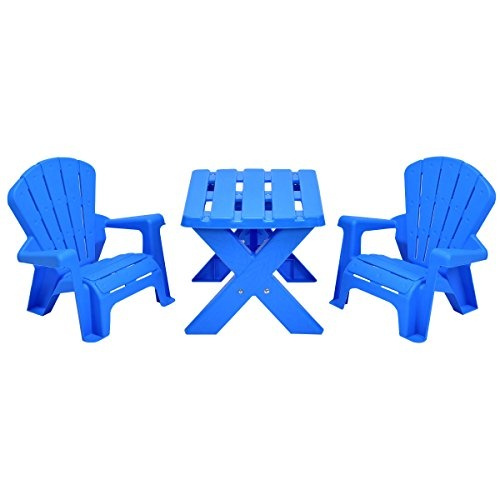 Costzon Kids Plastic Table And 2 Chairs Set Adirondack Chair Patio Activity Craft Table Set Blue Wish