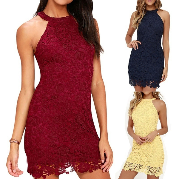 Vestido Ajustado De Encaje Sin Mangas Con Cuello Halter Para Vestido Ajustado De Encaje Sin Mangas Con Cuello Halter Para