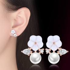 Sterling, DIAMOND, Pearl Earrings, Stud Earring