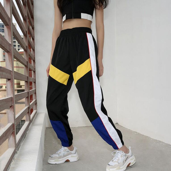 high waist patchwork pants
