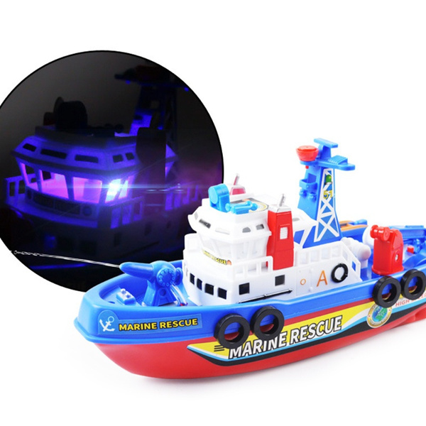 Electric Rescue Fire Fighting Boat Music Light Children Ship Model Toy 