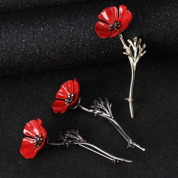 New Poppy Badges Brooches Pin Badge Red Crystal Enamel Gifts 2019 