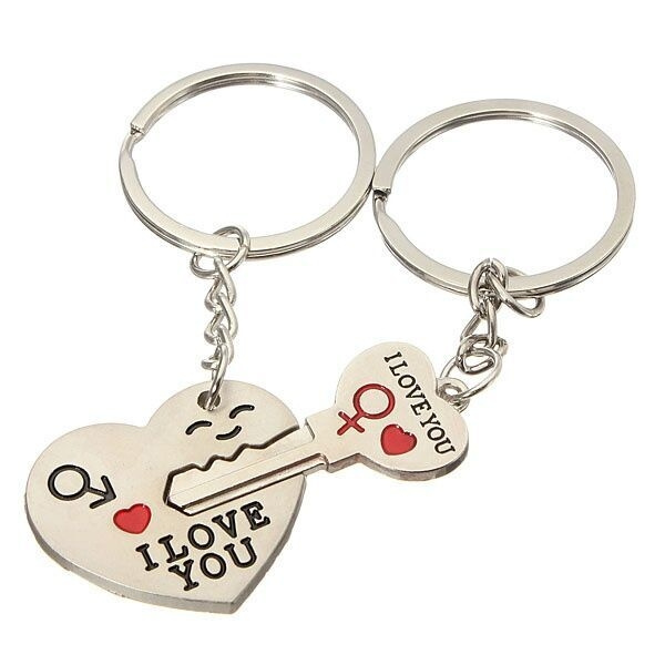 1 Pair Couple Creative Metal Keychain 'I Love You' Heart & Key Couple Key Chain Keyfob Lover ...