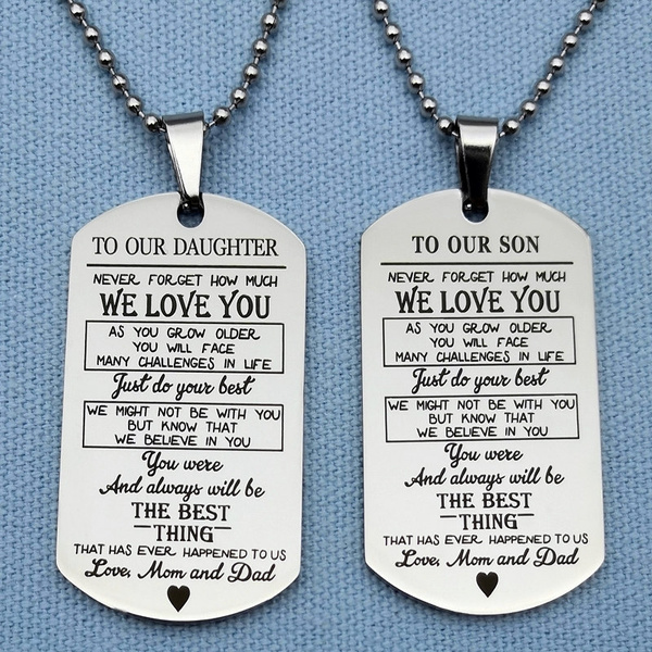 To My Son Daughter Military Army Dog Tag Pendant Stainless Steel Necklace Gifts 