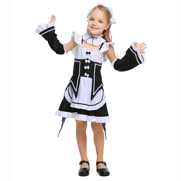 Black White Cute Lolita Maid Costume Kids Sexy Cosplay Costumes Children Halloween Outfits Girl Fancy Dress Carnival Uniform