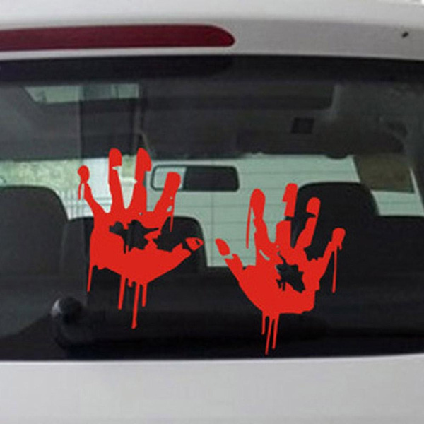 2Pcs Bleeding Windows Decal Blood Hand Print Zombie Creepy Car Stickers 