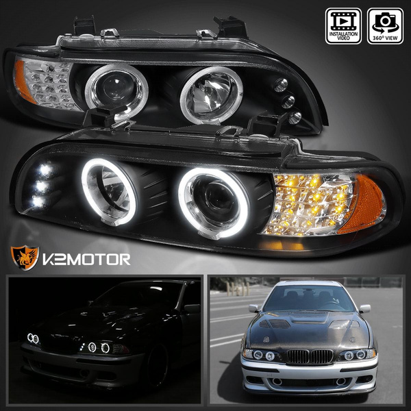 Black Fits 2001-2003 BMW E39 530I 525I Halo Projector Headlights w/ LED ...