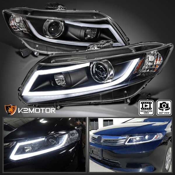 Grine kost hellig Black Fits 2012-2015 Honda Civic 2Dr/4Dr LED Bar Projector Headlights Head  Lamps | Wish
