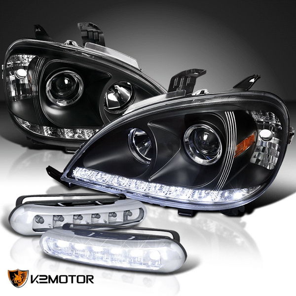 98-01 Benz W163 ML Class Black Projector Headlights w/ 6-LED Fog