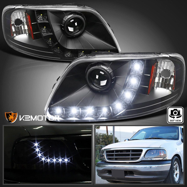 Jet Black Fits 1997-2003 Ford F150 Expedition LED Tube Projector Headlights Lamp 5eba19aa03049b1141fa9be5