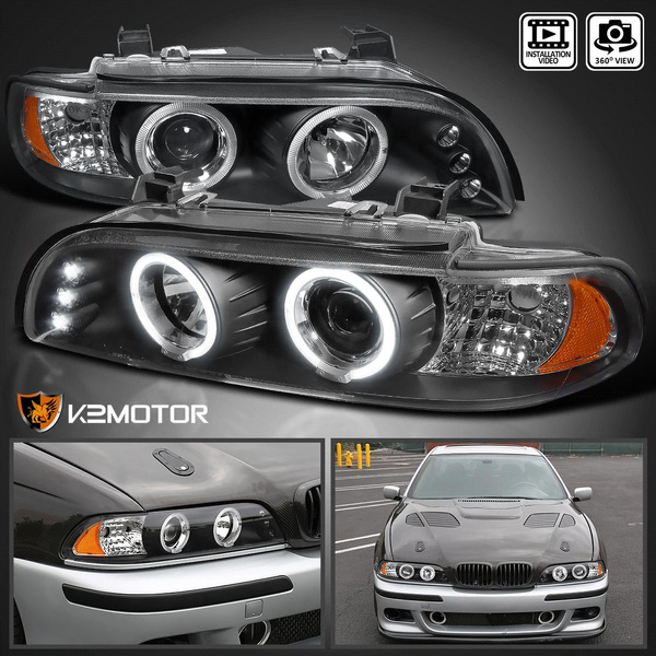 Black Fits 1996-2003 BMW E39 525I 530I LED Halo Projector Headlights Lamps  96-03