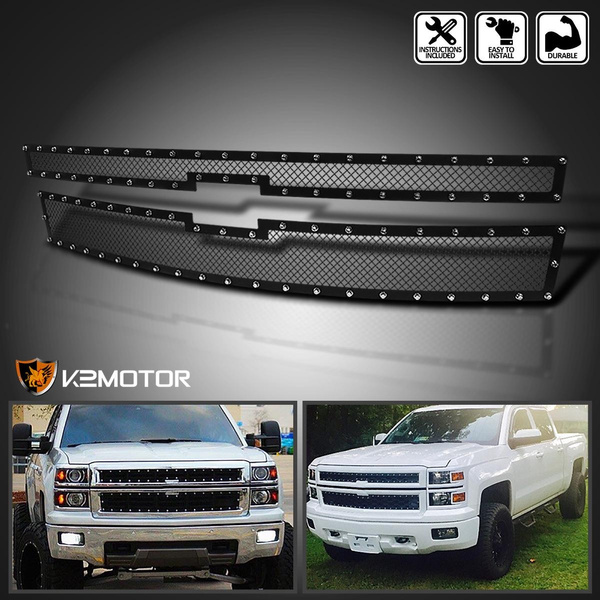 Fits 2014-2015 Chevy Silverado 1500 Rivet Mesh Black Upper Main Grille  Inserts