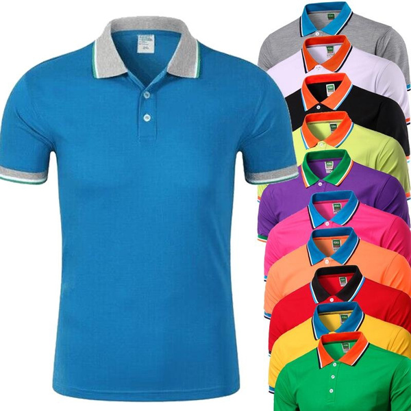 Mens Casual Solid Color Short Sleeve Shirts Summer Male / Man Slim Fit Polo  Shirts ,Men Dad T-shirts (Blue Red Black Grey Green )