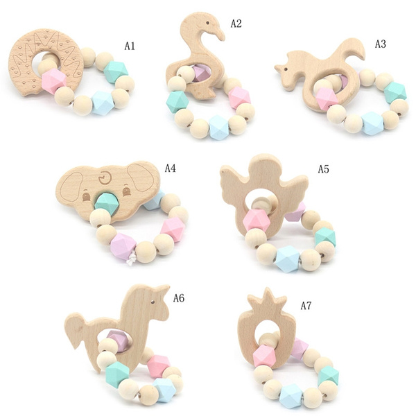 Baby Wooden Teether Animal Shape Chew Beads Teething Toys Baby NursingUULK 