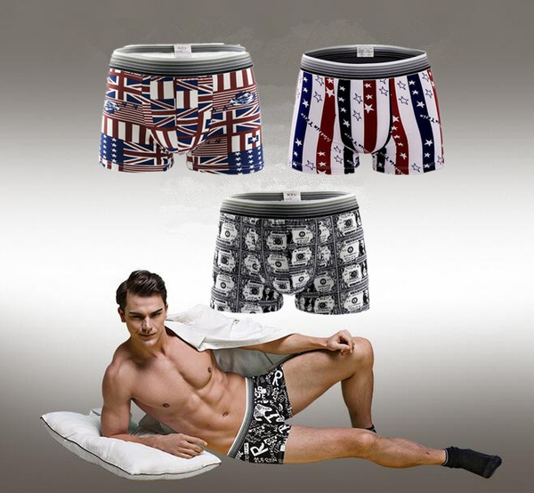 Dollar/Flag Printed Men Boy Sexy Modal Boxer Shorts Briefs Underwear  Breathable Underpants