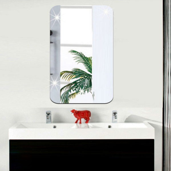 Mirror Tile Wall Sticker Square Self Adhesive Room Bathroom Decor Stick On