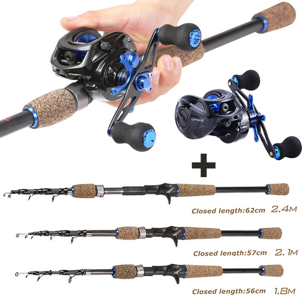 Fishing Rod Reel Combos with Telescopic Baitcaster Rod 7.0:1 Gear