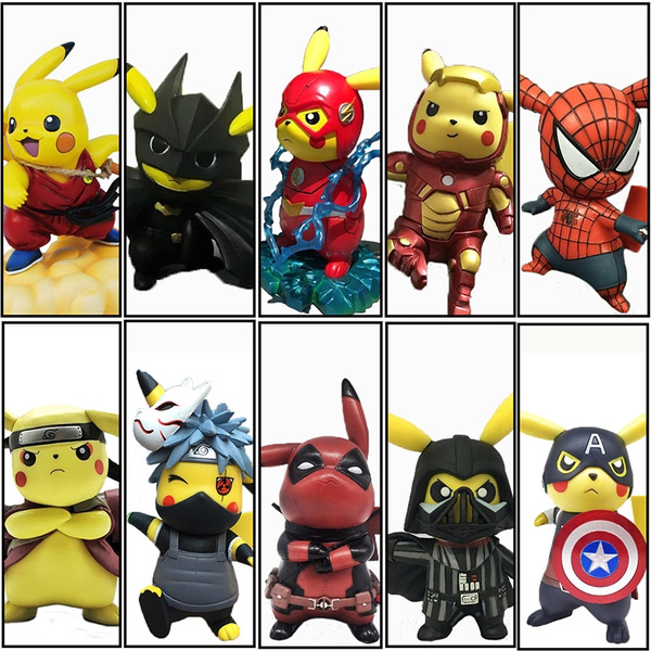 Original Boxed Funny Pikachu Cosplay Naruto Avengers Deadpool Spiderman  Dragon Ball Mario Action Figures 14cm PVC Model Toy | Wish