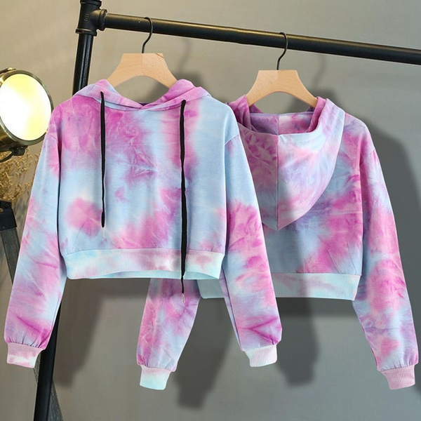 tie dye crop moletom com capuz sweatshirt