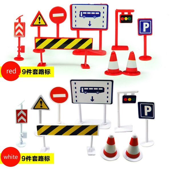 9pcs Children DIY Model Scene Toy Kid City Road Sign Roadblock Traffic ...