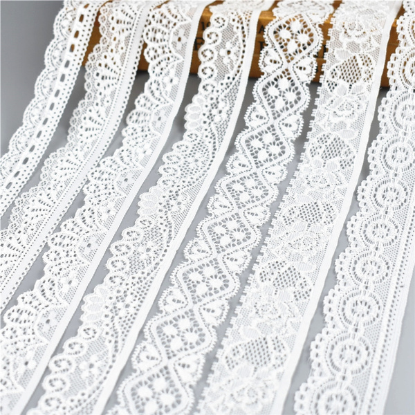  White Cotton Crocheted Lace Fabric Ribbon Trims Wide 3/8-2inch  for DIY Sewing Garments Accessories-Lace Trim Fabric for Sewing Lingerie,  Nightgowns, Bra, Underwear, Sleepwear-Lace Tape Crafts