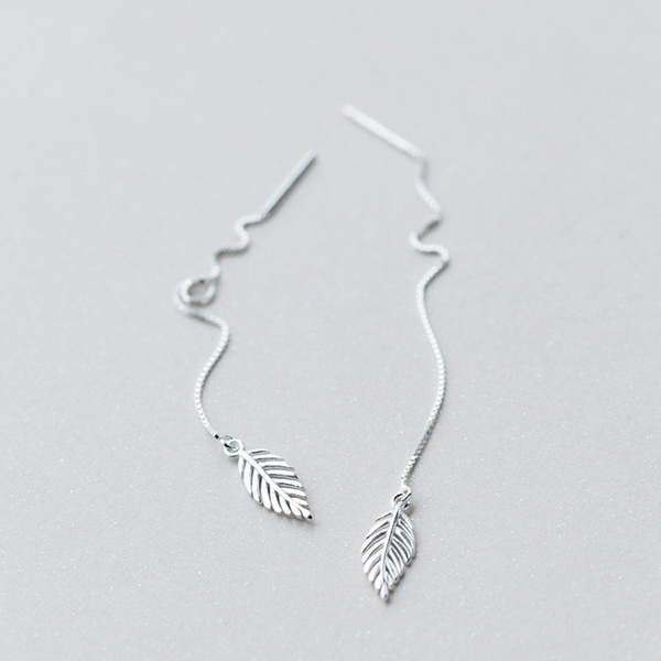 925 Sterling Silver Long Chain Tassel Leaf Dangle Threader Earrings for  Women Girl