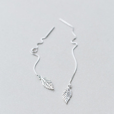 925 Sterling Silver Long Chain Tassel Leaf Dangle Threader Earrings for Women Girl